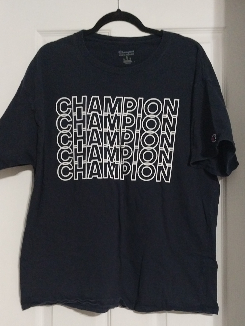 Champion Navy Short-Sleeve Tee with White Repeated Logo